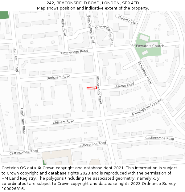 242, BEACONSFIELD ROAD, LONDON, SE9 4ED: Location map and indicative extent of plot