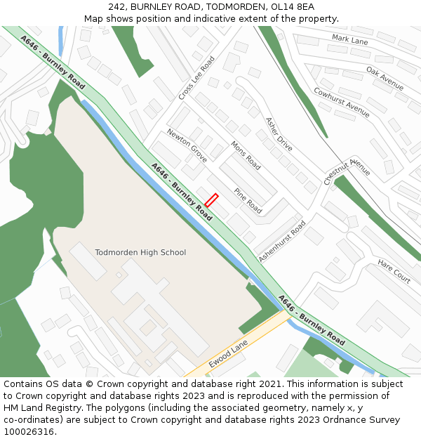 242, BURNLEY ROAD, TODMORDEN, OL14 8EA: Location map and indicative extent of plot