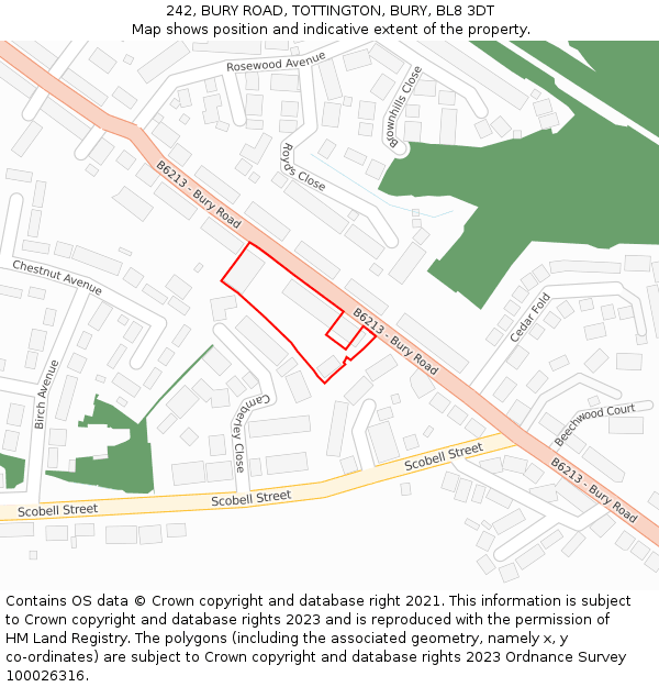 242, BURY ROAD, TOTTINGTON, BURY, BL8 3DT: Location map and indicative extent of plot
