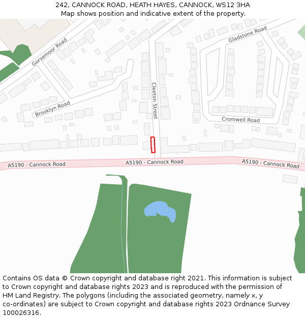 242, CANNOCK ROAD, HEATH HAYES, CANNOCK, WS12 3HA: Location map and indicative extent of plot