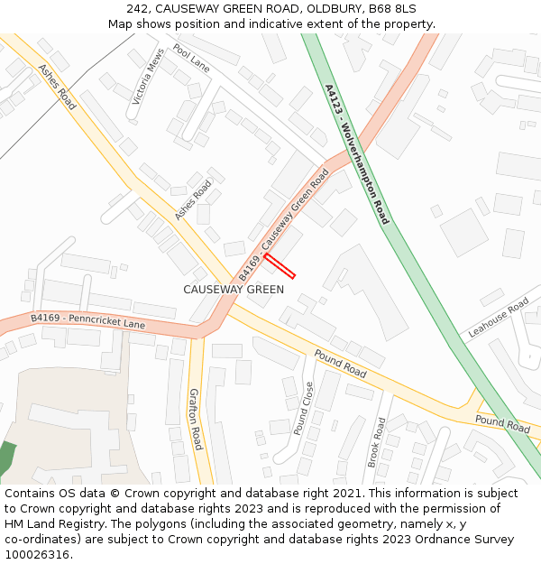 242, CAUSEWAY GREEN ROAD, OLDBURY, B68 8LS: Location map and indicative extent of plot