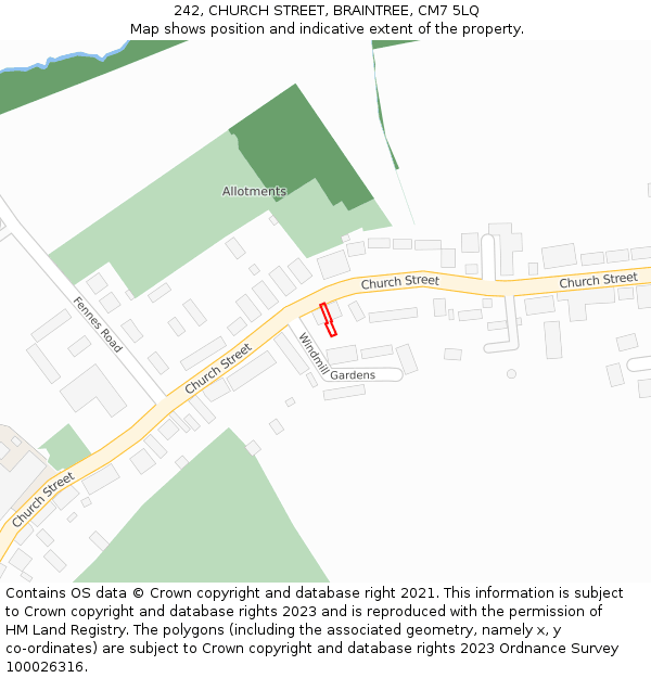 242, CHURCH STREET, BRAINTREE, CM7 5LQ: Location map and indicative extent of plot