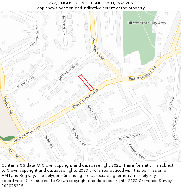 242, ENGLISHCOMBE LANE, BATH, BA2 2ES: Location map and indicative extent of plot