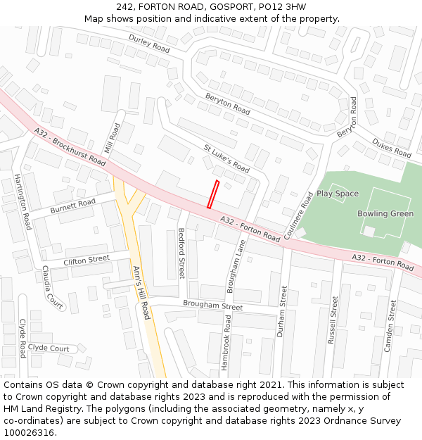 242, FORTON ROAD, GOSPORT, PO12 3HW: Location map and indicative extent of plot