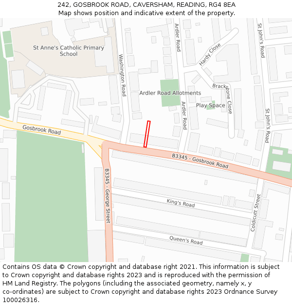 242, GOSBROOK ROAD, CAVERSHAM, READING, RG4 8EA: Location map and indicative extent of plot