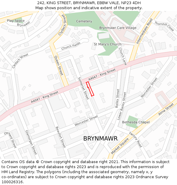 242, KING STREET, BRYNMAWR, EBBW VALE, NP23 4DH: Location map and indicative extent of plot