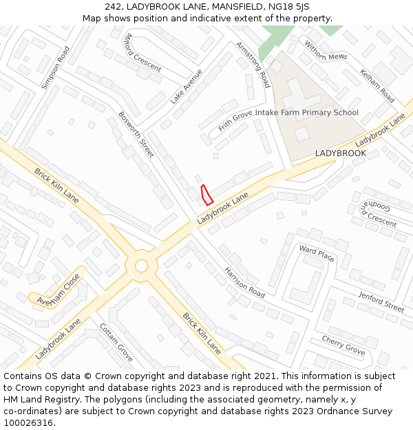 242, LADYBROOK LANE, MANSFIELD, NG18 5JS: Location map and indicative extent of plot