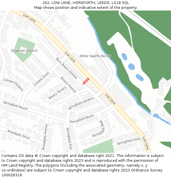 242, LOW LANE, HORSFORTH, LEEDS, LS18 5QL: Location map and indicative extent of plot