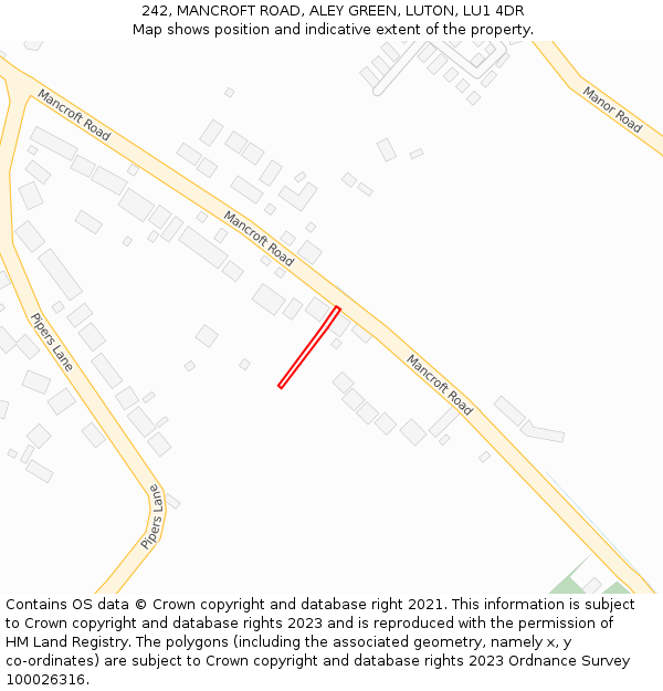 242, MANCROFT ROAD, ALEY GREEN, LUTON, LU1 4DR: Location map and indicative extent of plot