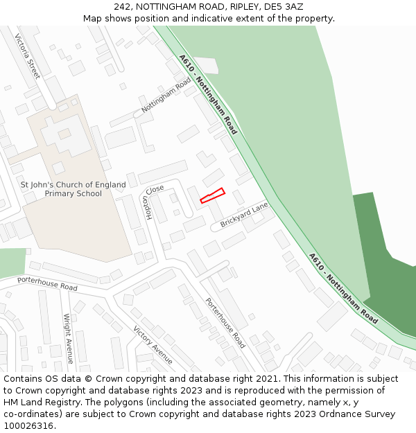 242, NOTTINGHAM ROAD, RIPLEY, DE5 3AZ: Location map and indicative extent of plot