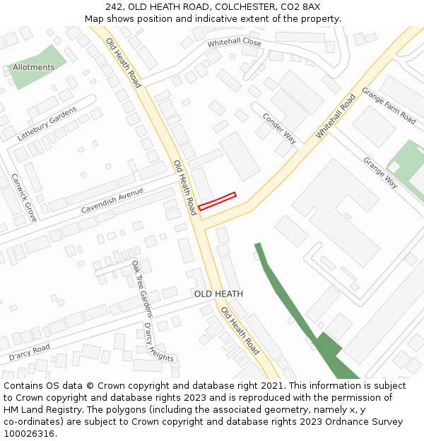 242, OLD HEATH ROAD, COLCHESTER, CO2 8AX: Location map and indicative extent of plot