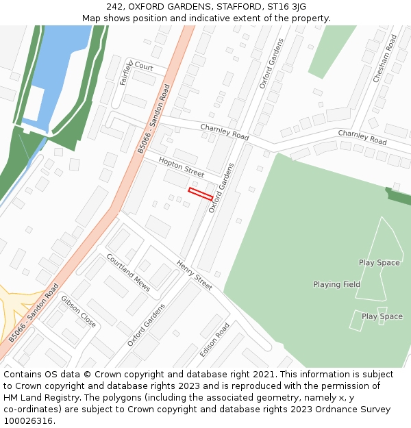 242, OXFORD GARDENS, STAFFORD, ST16 3JG: Location map and indicative extent of plot