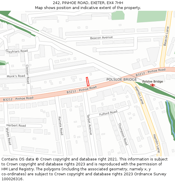 242, PINHOE ROAD, EXETER, EX4 7HH: Location map and indicative extent of plot