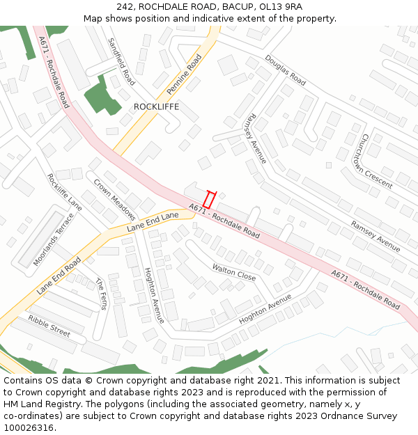 242, ROCHDALE ROAD, BACUP, OL13 9RA: Location map and indicative extent of plot