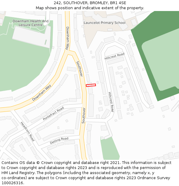 242, SOUTHOVER, BROMLEY, BR1 4SE: Location map and indicative extent of plot