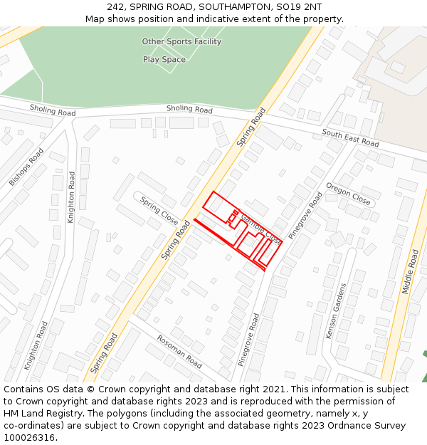 242, SPRING ROAD, SOUTHAMPTON, SO19 2NT: Location map and indicative extent of plot