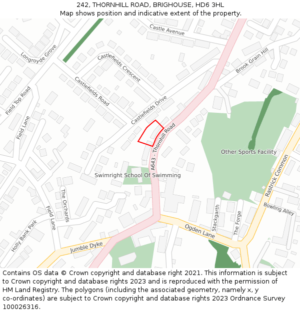 242, THORNHILL ROAD, BRIGHOUSE, HD6 3HL: Location map and indicative extent of plot