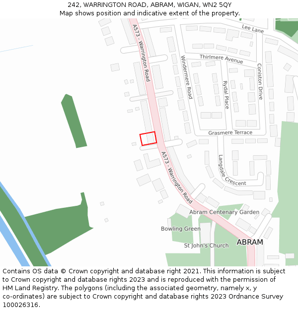 242, WARRINGTON ROAD, ABRAM, WIGAN, WN2 5QY: Location map and indicative extent of plot