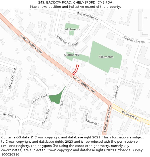 243, BADDOW ROAD, CHELMSFORD, CM2 7QA: Location map and indicative extent of plot