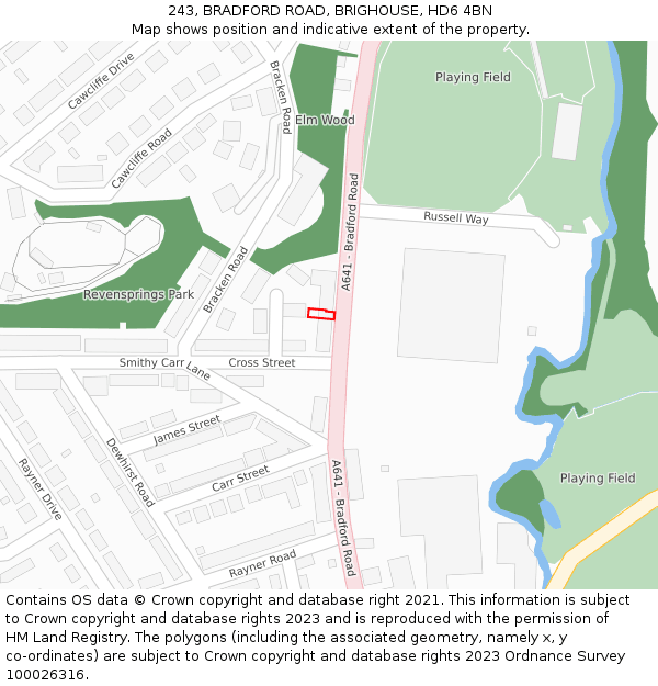 243, BRADFORD ROAD, BRIGHOUSE, HD6 4BN: Location map and indicative extent of plot