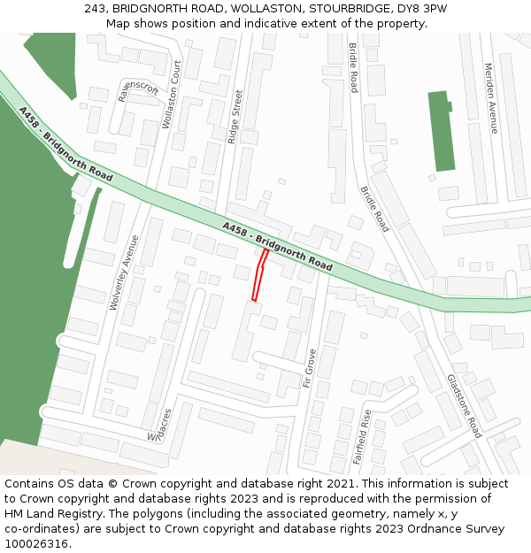 243, BRIDGNORTH ROAD, WOLLASTON, STOURBRIDGE, DY8 3PW: Location map and indicative extent of plot