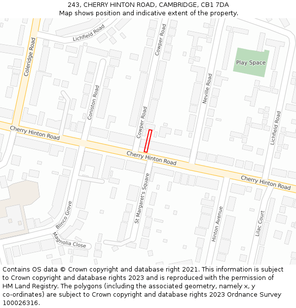 243, CHERRY HINTON ROAD, CAMBRIDGE, CB1 7DA: Location map and indicative extent of plot
