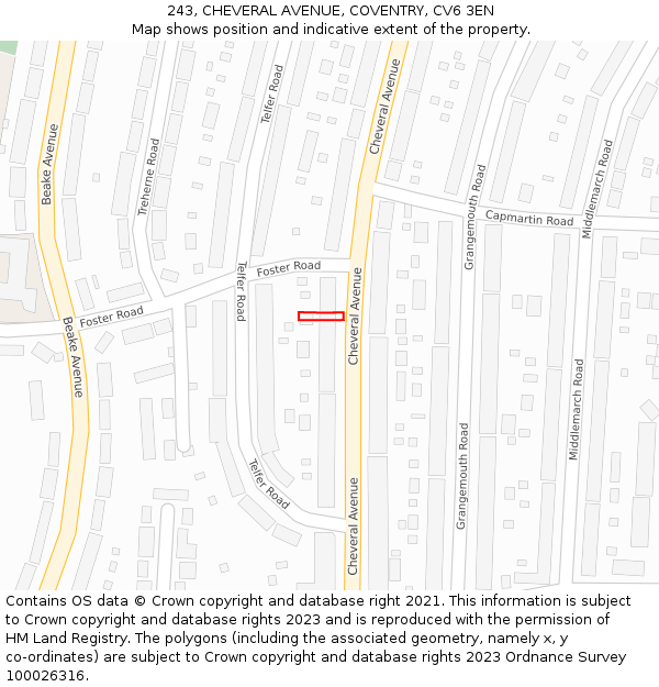 243, CHEVERAL AVENUE, COVENTRY, CV6 3EN: Location map and indicative extent of plot
