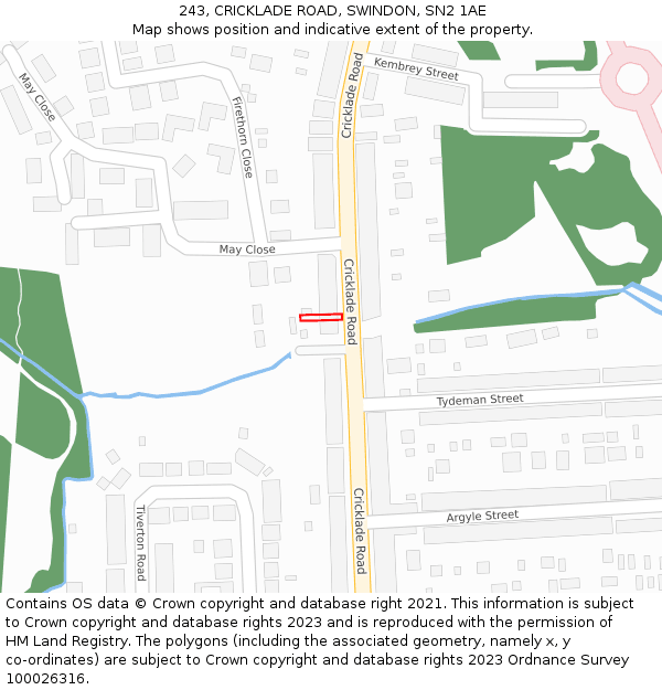 243, CRICKLADE ROAD, SWINDON, SN2 1AE: Location map and indicative extent of plot