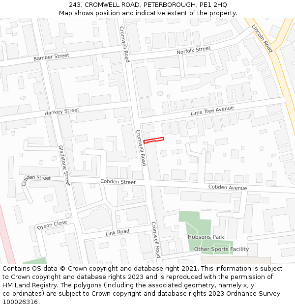 243, CROMWELL ROAD, PETERBOROUGH, PE1 2HQ: Location map and indicative extent of plot