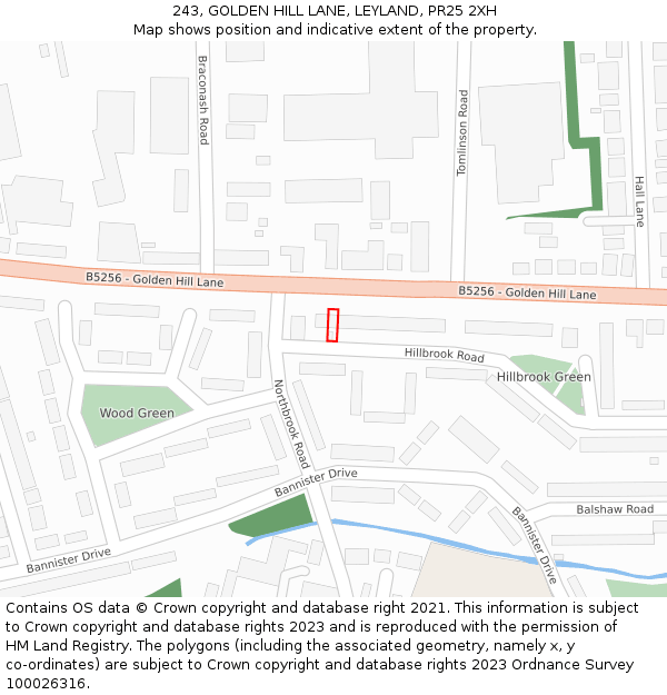 243, GOLDEN HILL LANE, LEYLAND, PR25 2XH: Location map and indicative extent of plot