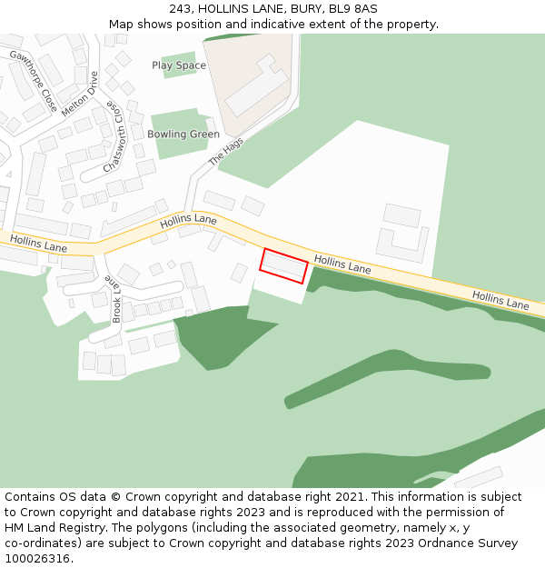 243, HOLLINS LANE, BURY, BL9 8AS: Location map and indicative extent of plot