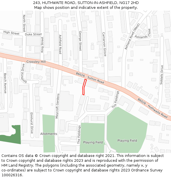 243, HUTHWAITE ROAD, SUTTON-IN-ASHFIELD, NG17 2HD: Location map and indicative extent of plot