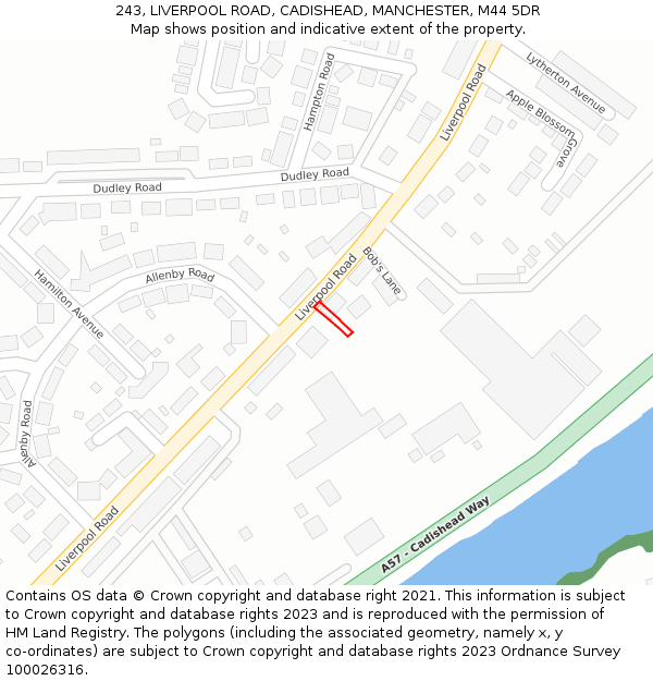243, LIVERPOOL ROAD, CADISHEAD, MANCHESTER, M44 5DR: Location map and indicative extent of plot