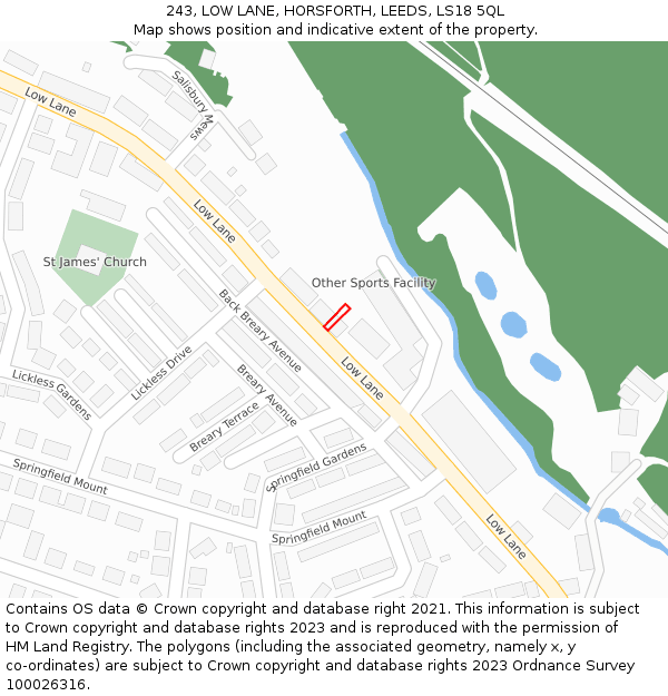 243, LOW LANE, HORSFORTH, LEEDS, LS18 5QL: Location map and indicative extent of plot