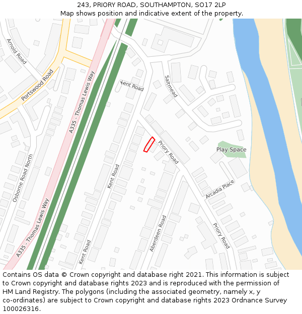 243, PRIORY ROAD, SOUTHAMPTON, SO17 2LP: Location map and indicative extent of plot