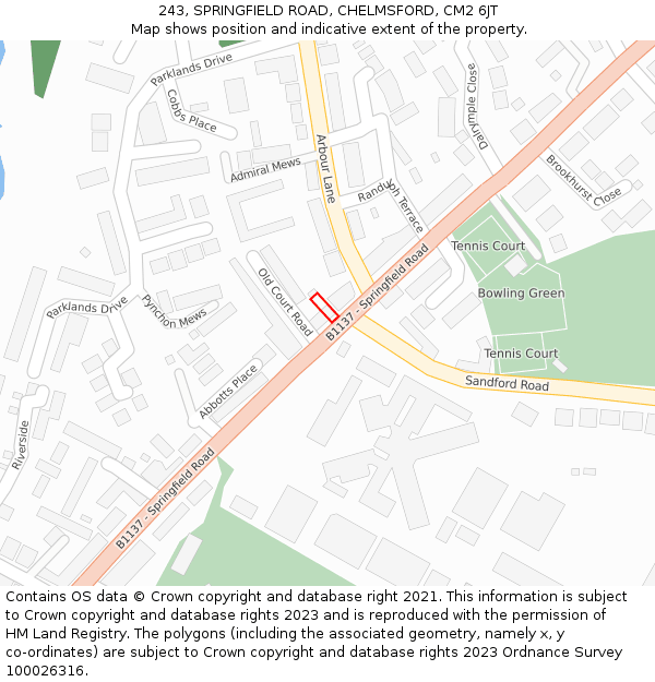243, SPRINGFIELD ROAD, CHELMSFORD, CM2 6JT: Location map and indicative extent of plot