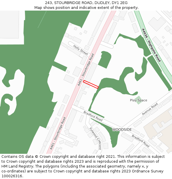 243, STOURBRIDGE ROAD, DUDLEY, DY1 2EG: Location map and indicative extent of plot
