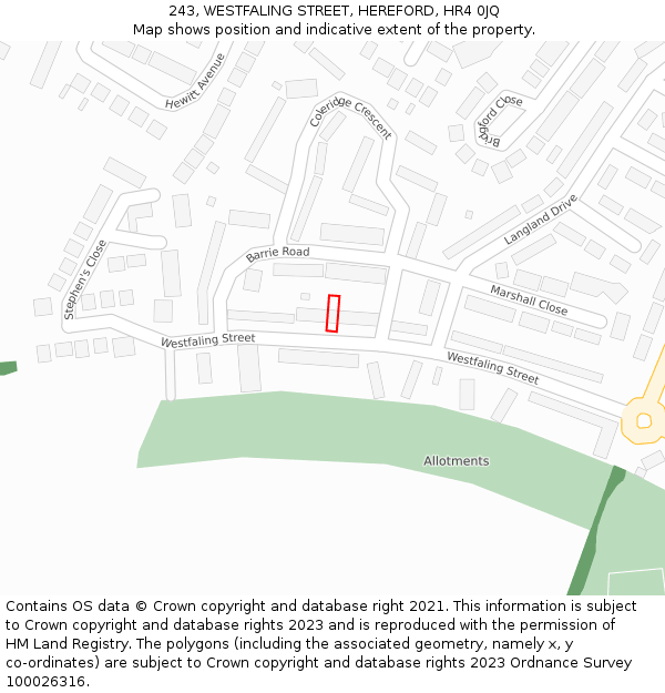 243, WESTFALING STREET, HEREFORD, HR4 0JQ: Location map and indicative extent of plot