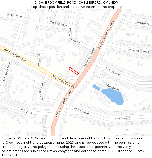 243A, BROOMFIELD ROAD, CHELMSFORD, CM1 4DP: Location map and indicative extent of plot