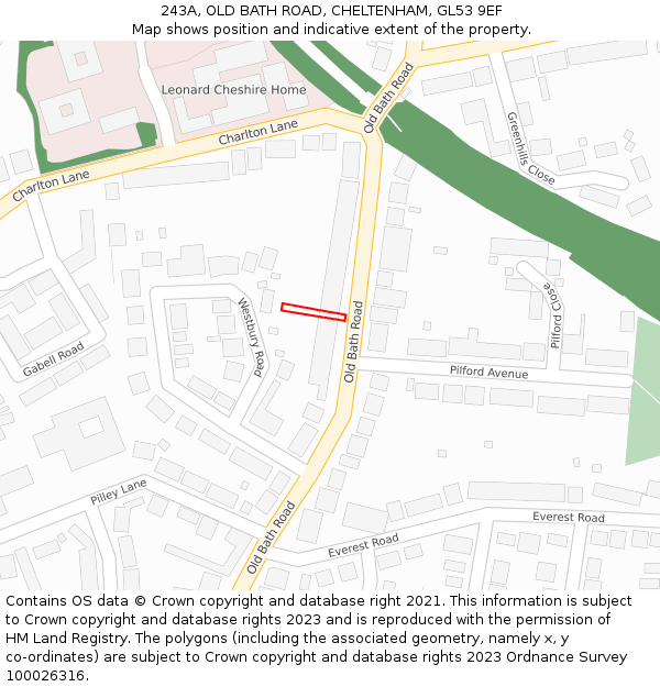 243A, OLD BATH ROAD, CHELTENHAM, GL53 9EF: Location map and indicative extent of plot