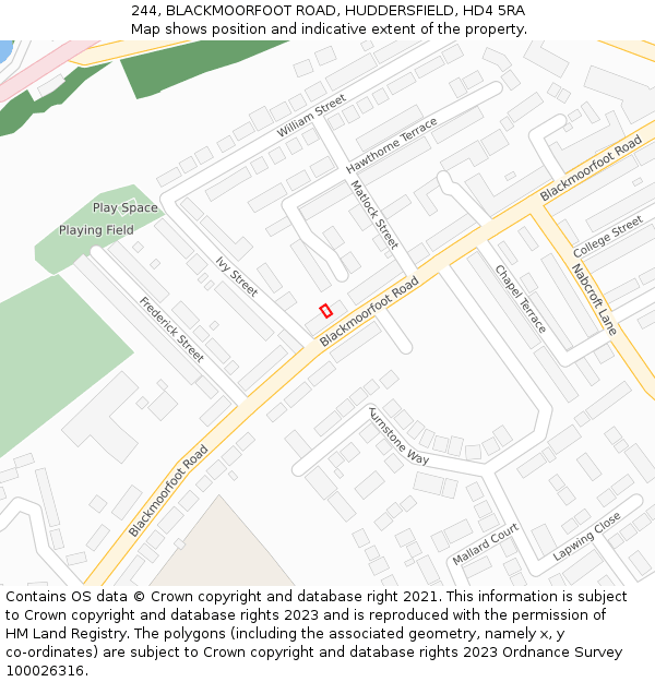 244, BLACKMOORFOOT ROAD, HUDDERSFIELD, HD4 5RA: Location map and indicative extent of plot