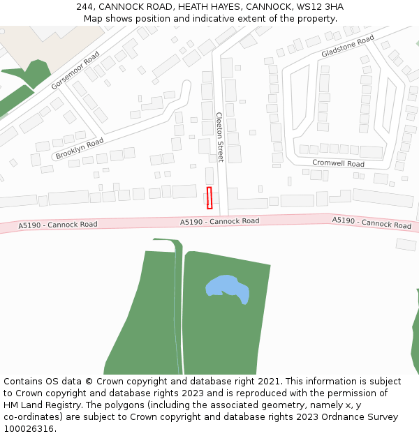 244, CANNOCK ROAD, HEATH HAYES, CANNOCK, WS12 3HA: Location map and indicative extent of plot
