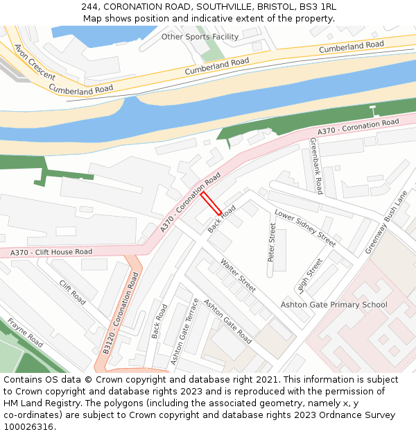 244, CORONATION ROAD, SOUTHVILLE, BRISTOL, BS3 1RL: Location map and indicative extent of plot