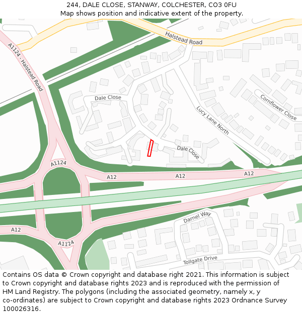 244, DALE CLOSE, STANWAY, COLCHESTER, CO3 0FU: Location map and indicative extent of plot