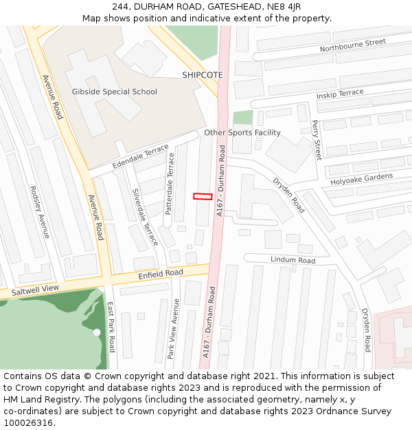 244, DURHAM ROAD, GATESHEAD, NE8 4JR: Location map and indicative extent of plot