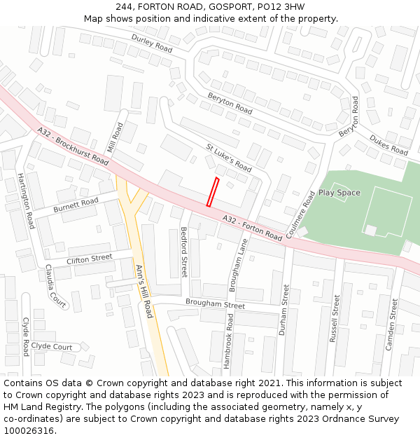 244, FORTON ROAD, GOSPORT, PO12 3HW: Location map and indicative extent of plot