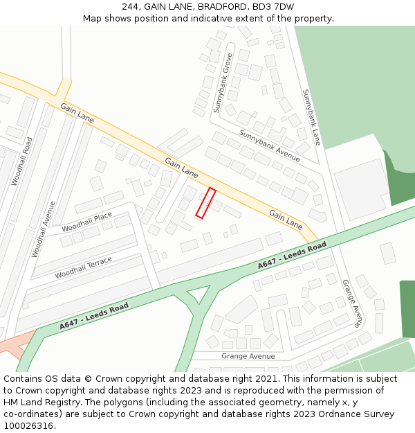 244, GAIN LANE, BRADFORD, BD3 7DW: Location map and indicative extent of plot