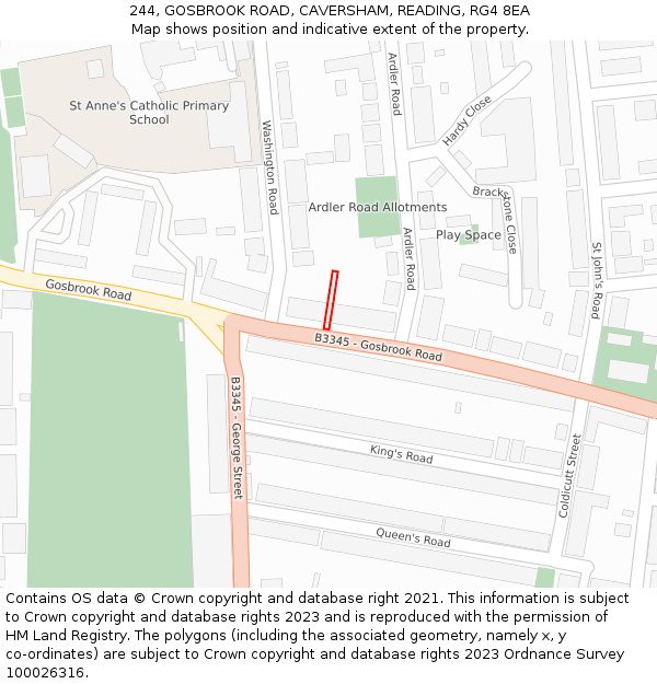 244, GOSBROOK ROAD, CAVERSHAM, READING, RG4 8EA: Location map and indicative extent of plot