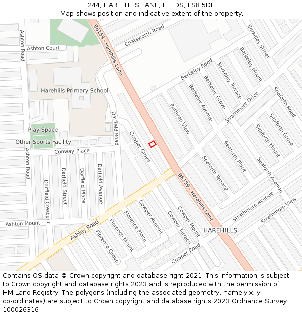 244, HAREHILLS LANE, LEEDS, LS8 5DH: Location map and indicative extent of plot