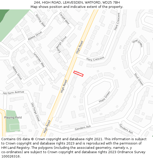 244, HIGH ROAD, LEAVESDEN, WATFORD, WD25 7BH: Location map and indicative extent of plot